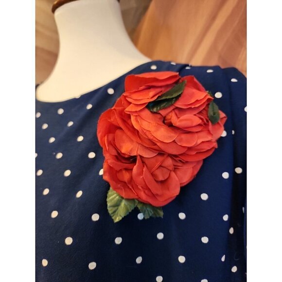 Vintage 1990's "Risa Ann" Dress SZ 20wp Blue white Polka-dot Short sleeve - Picture 3 of 9